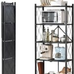 Foldable Storage Shelf, No Assembly Required Metal Storage Shelves on Wheels for Living Room Bedroom Kitchen (Black, 5-Shelf)