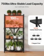 VEVOR 4-Tier Foldable Storage Shelf, 28W x 13D x 54H Inch Folding Metal Rack Shelving Unit, Heavy Duty No Assembly Organizer Shelf with 5 Wheels & 4 Hooks for Pantry, Kitchen, Garage, Basement, Black - Image 5