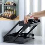 Tycom Pull Out Spice Rack Organizer For Countertop and Cabinet, Standing Shelf Jars Storage Holder, Foldable Seasoning Shelf Organizer for Kitchen Storage,2 Layer White. - Image 3