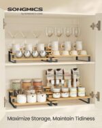 SONGMICS Spice Rack, Set of 2 Cabinet Shelf Organizers, 3-Tier Extendable Spice Holder, Bamboo, Stackable, for Pantry, Cupboard, Countertop, Natural and Black UKCS016N01 - Image 2