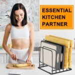 Kitchen Organizer Rack - 5-Slot Heavy-Duty Cutting Board and Bakeware Holder, Adjustable Stainless Steel Compartments Holder, Rust-Resistant with Anti-Slip Feet for Countertop or Cabinet Storage - Image 3