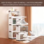 Open Upper Platform Storage Cabinet, 5-Tier Foldable Organizer Box Storage with Lids, Stackable Cabinet with Wheels & Magnetic Doors for Clothes Snacks Toys Book Storage 47*27*130cm (Yellow Handles) - Image 7