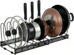 SKY-TOUCH Pot and Pan Organizers Rack : Expandable Pot Lid Organizer Holder with 10 Adjustable Compartment Cookware Plate Rack for Kitchen Cabinet Black