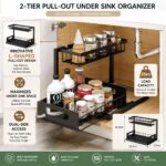 Under Sink Storage Organizer 2 Tier – No Drilling Bathroom Cabinet Shelf, Heavy Duty Metal Rack with Adjustable Feet for Kitchen Counter, Pantry, Laundry Room (Black) - Image 3