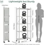 VPARTY 5 Tier Foldable Storage Shelves with Wheels, Kitchen Appliance Stand, Freestanding Metal Wire Shelf Rack, No Assembly Organizer Rolling Cart for Garage, Basement (White, 5 Layer) - Image 3