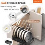 Oasisgalore 42 CM Pots and Pans Organizer, Black Sliding Pull Out Cast Iron Pan Cookware Pot Lid Organizer Rack Kitchen Drawer Organiser with 10 Adjustable Dividers inside Cabinet for Pots - Image 2