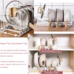 Expandable Pot and Pan Organizer for Cabinet with 10 Dividers, Adjustable Pots and Pans Organizer Rack Pan Lid Cookware Organizers and Storage (White) - Image 6