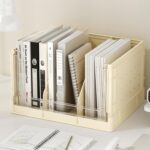 Foldable Desktop Bookshelf - Cream Tabletop Book Organizer with Multi-Storage, Space-Saving Design for Office, Home & Classroom, Compact Shelf for Books, Art Supplies & Stationery (Easy Assembly)