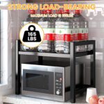 Expandable Storage Rack, 2-Tier Foldable Kitchen Countertop Organizer Shelf, Microwave Oven Rack Microwave Stand with Cutting Boards Stand for Kitchen Counter Top Organizer, 6 Hooks (Black-A) - Image 6