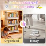 INFOSUN Children's Toy Storage Organizer, Kids Bookshelf Foldable, Plastic Storage Cabinet with Snap-on Design, 360° Swivel Casters, Suits for Books, Toys, and Baby Wtems (84*41.5 *27 cm, three-layer) - Image 6