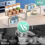 Angju Spice Rack, Acrylic Clear Shelf Riser Set of 2, Kitchen Cabinet Shelf Organizer, Spice Organization for Cabinet Shelves Countertop Desk Organizer, 5mm Thick Rack for Dishes, Soda Cans & Cup - Image 4