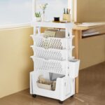 ANTOLE 5 Tiers Movable Bookshelf Cart with Wheels, Removable Unique Bookcase,for Home and School Desk Side Books and Magazine Holder Space Saving