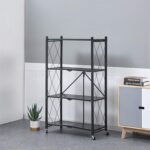 Storage Rack 3/4-Tier Standing Shelf Units Storage Shelf Foldable Standing Rack Organization With Wheels, Max Load Weight 150Kg, Black