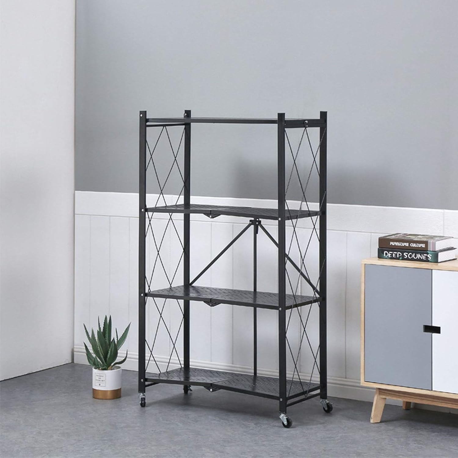 71GwPPCFARL._AC_SL1500_.jpg Storage Rack 3/4-Tier Standing Shelf Units Storage Shelf Foldable Standing Rack Organization With Wheels, Max Load Weight 150Kg, Black - Image 1