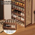 Bamboo Shoe Cabinet with Dustproof Cover, 6 Tiers Closed Entryway Shoes Shelf Freestanding Boots Storage Racks Organizer, Curtained Shoes Stand Kitchen Cabinet for Home Office 70x24x99cm - Image 3