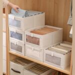 Pradnel Linen Closet Organizers - 4 Pack Foldable Storage Bins with Clear Window - Organize Clothing, Jeans, Shelves - Image 7