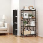 VEVOR 4-Tier Foldable Storage Shelf, 28W x 13D x 54H Inch Folding Metal Rack Shelving Unit, Heavy Duty No Assembly Organizer Shelf with 5 Wheels & 4 Hooks for Pantry, Kitchen, Garage, Basement, Black - Image 8
