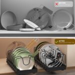 2pcs Pots and Pans Organizer Under Cabinet,Sliding Pot Lid Holder and Pan Rack in Kitchen,Pull Out Cabinet Organizer for Pot Lid,Bakeware,Dishes,Kitchen Organizer for Counter and Cabinet (Black) - Image 3