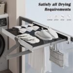 Wall Mounted Foldable Shelf, Invisible No-Drill Retractable Organizer with with Collapsible Net and 8 Hooks for Bathroom, Holds Towels & Clothes - Image 4