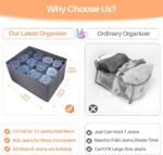 Closet Organizer, 12-Cell Drawer Storage Box for Clothes Jeans Pants Sweaters Towels T-Shirts, Wardrobe Shelf Divider for Home Closet Storage, Foldable Durable Fabric Organizer, 1 Pcs Gray - Image 3