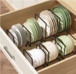 TAME 2PCS Plate Holders Organizer, Metal Dish Storage Organizer, Multipurpose Shelf Kitchen Organizer Plate Storage Drying Stand Rack for Kitchen Cabinet, Counter and Cupboard (Black) - Image 5