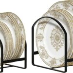 2 Pack Kitchen Plate Holder Organizer for Cabinet Space Saver Dinner Dish Plate Storage Rack Upright Dish Drying Racks Metal Plate Dish Stand for Cupboard Countertop Rustproof Black (1 Large 1 Small )