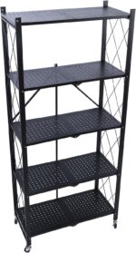 5-Tier Foldable Storage Rack with Large Wheels Heavy-Duty Carbon Steel Shelves for Garage & Kitchen nization Easy Assembly & Mobility Solution - Image 7