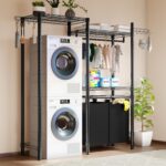 Over The Washer and Dryer Storage Shelf, Laundry Room Organization Storage Rack with Laundry Hamper, Clothes Drying Rack for Hanging Towels and Drying Clothes - Image 8
