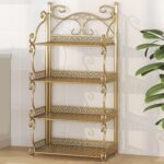 Narrow Metal Storage Armoire – 3 4 5 Tier Foldable Shelf for Home Office Bedroom Living Room – No Assembly Required Portable Design (Gold 88 cm)