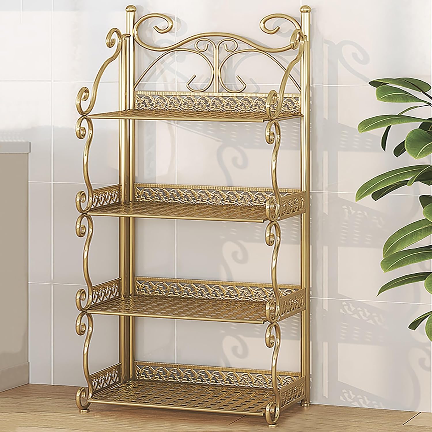 71IQNxHSK9L._AC_SL1500_.jpg Narrow Metal Storage Armoire – 3 4 5 Tier Foldable Shelf for Home Office Bedroom Living Room – No Assembly Required Portable Design (Gold 88 cm) - Image 1