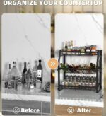 Arabest Spice Rack Organizer, 3-Tier Large Foldable Metal Spice Storage Rack for Countertops with Shelf Liner, Seasoning Organizer Spice Shelf Kitchen Counter Storage for Kitchen Office (Black) - Image 2