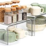 U-HOOME Clear Crylic Cabinet Shelf Organizer,2 Pack Kitchen Spice Rack Organizer for Cabinet,Stackable Desk Shelf Countertop Pantry Organization and Storage for Dishes, Soda Cans and Cup