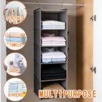 Foldable 5-Tier Hanging Closet Organizer with 2 Side Pockets – Grey Fabric Storage for Clothes, Bags & Accessories - Image 3