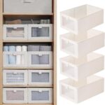 Pradnel Linen Closet Organizers - 4 Pack Foldable Storage Bins with Clear Window - Organize Clothing, Jeans, Shelves