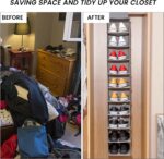 Hanging Shoe Organizer 10-Shelf Shoes Storage for Wardrobe Non-woven Collapsible Hanging Shoe Rack Slim Wardrobe Shoe Storage Organiser Foldable Space Saving Shelf Clothes Handbag Hat Organizer(1pack) - Image 8