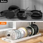 HIKKY Expandable Pots and Pans Organizer, Pots Lid Organizer Rack for Kitchen Cabinet Organizers and Storage with 7 Adjustable Dividers and Anti-scratch Strip - Image 5