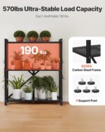 VEVOR 3-Tier Foldable Storage Shelf, 30W x 13D x 36H Inch Folding Metal Rack Shelving Unit, Heavy Duty No Assembly Organizer Shelf with 5 Wheels & 4 Hooks for Pantry, Kitchen, Garage, Basement, Black - Image 5