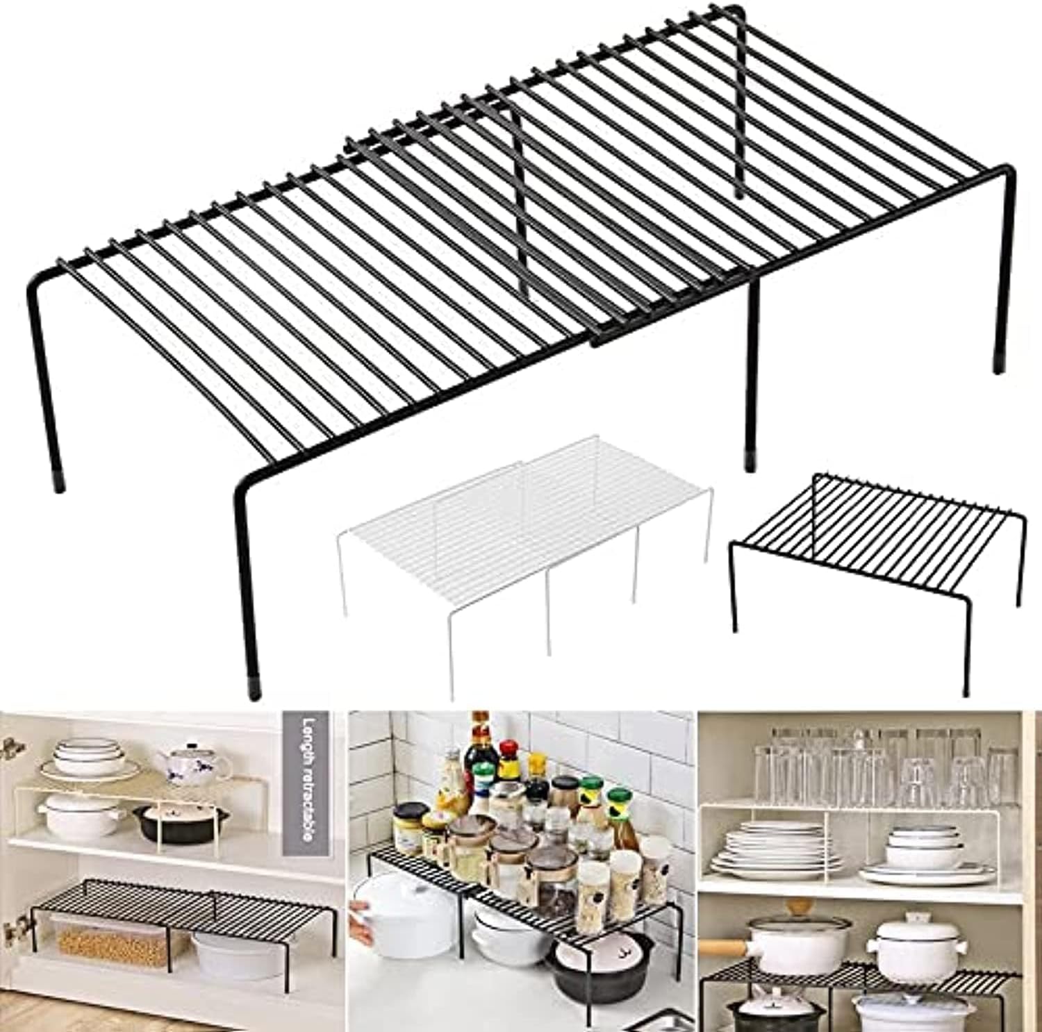 71JryNpQ3JL._AC_SL1500_.jpg U HOOME Cabinet Storage Shelf Rack, Expandable Stackable Kitchen Cupboard Organiser for Tableware Seasoning Cupboard, Plate, Dish, Counter & Pantry Organizer - Image 1