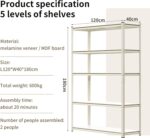 WWI Storage Shelves Metal Shelves Steel Rack 180cm Five Layers Metal Rack Metal Rack Height Adjustable Rack (WHITE, 120 * 40) - Image 3