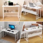 Mobile Computer Desk, Folding Desk With Storage Shelf, Home Office Desk With Wheels For Computer Workstation (With shelve, 80 x 58 x 75 CM) - Image 4