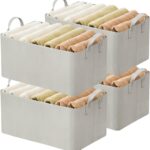 YelaJoy 4 Pcs Closet Clothes Organizer with Handle, Fabric Storage Box with Steel Frame Stackable Shelf Storage Baskets Foldable Fabric Storage Baskets for Organizing Clothes Toys,25L,White