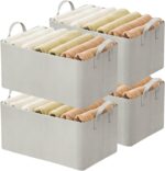 YelaJoy 4 Pcs Closet Clothes Organizer with Handle, Fabric Storage Box with Steel Frame Stackable Shelf Storage Baskets Foldable Fabric Storage Baskets for Organizing Clothes Toys,25L,White
