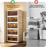 5 Tier Storage Cabinet with Wheels, Collapsible Organizer for Clothes, Large Capacity Foldable Cabinet for Bedroom Living Room Office, Stackable PP Unit with Dual Opening Doors & Top Lid |58x27x130CM - Image 6