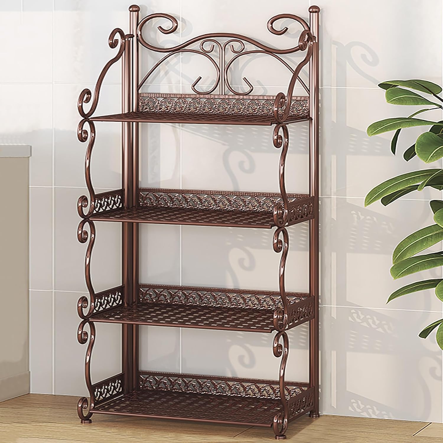 71LXGycuIML._AC_SL1500_.jpg Narrow Foldable Metal Storage Shelf – 3/4/5 Tiers for Home Office Bedroom & Living Room No Assembly Required 88cm Stylish Brown Finish – Space-Saving nizer - Image 1