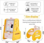 AM ANNA Kids Art Easel with Stool, 3 in 1 Double-Sided Magnetic Dry Erase Board and Kids Book Rack with Foldable Desktop, Standing Easel with Bottom Storage Shelf,Adjustable Table & Chair Set for 1-5 - Image 5