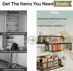 HOUSE AGAIN 2 Tier Pull Out&Down Cabinet Organizer, Drop Down Spice Rack Shelf Easy Reach for Upper Kitchen Cabinet, Slide Out Storage Basket Drawer with Handle for Pantry/Cupboard/Office, 2 Fix Mode - Image 3