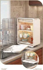 U-HOOME Dish Drying Stand Cabinet, Large Dustproof Nursing Baby Bottle Drying Rack Storage Box Organizer with Door,Kitchen Storage Shelf for Drinking Glass Bottle Bowls Mugs - Image 5