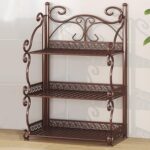 Narrow Metal Storage Armoire 3/4/5-Tier Portable Bookshelf No Assembly Needed Foldable Shelf for Bedroom Living Room Home Office Brown 65cm