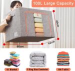 THMINS 100L Clothes Storage Bag,3 Pack Foldable Steel Frame Closet Organizers Storage Containers,Large Storage Bins for Comforters, Blankets, Bedding,Toys, Books,Foldable with Sturdy Zipper - Image 4