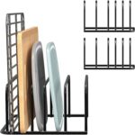 Cutting Board Organizer, Metal Rack Holder for Chopping Boards, 5 Slots Dish and Plate Holder Stand for Kitchen Cabinet Storage, Cookie Pans, Baking Sheet, Countertop Bakeware Organizers, (2 Pack)